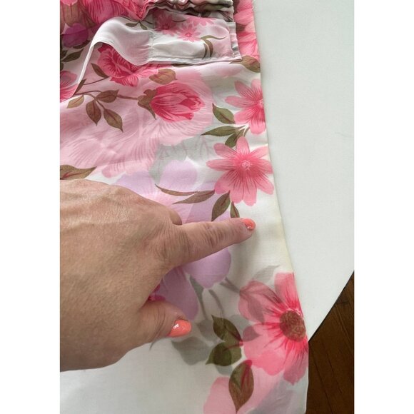 Vintage 1950s curtain, sheer floral pink, single pleated panel, long, narrow - Picture 7 of 10